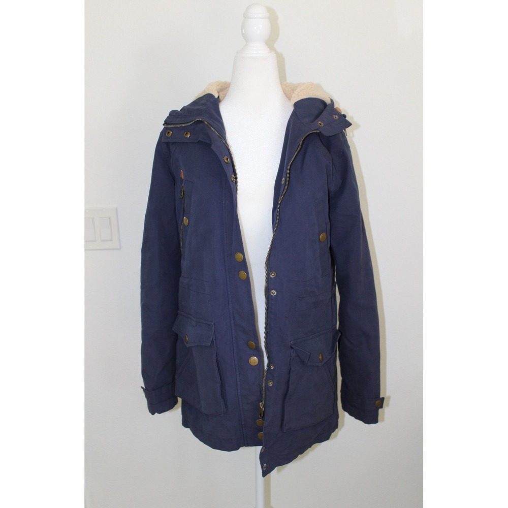Volcom Women's Navy Blue Sherpa Lined Hooded Parka Jacket‎ Water Resistant Small